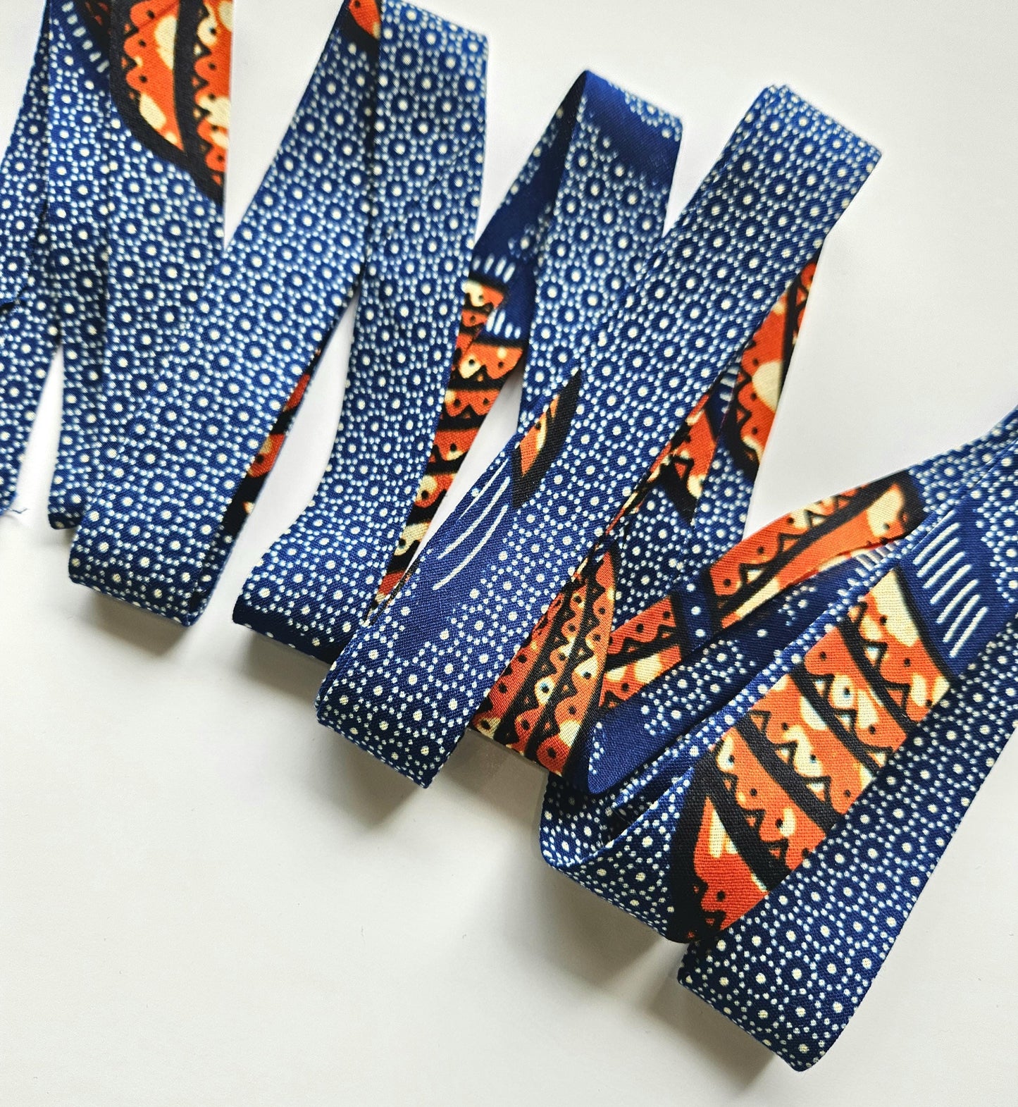 Orange & Navy African Wax Print Fabric, Kente Ankara, 100% Cotton By The Yard