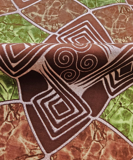 Green, Brown & Metallic Pink Embellished African Wax Print / Ankara / Kente Fabric By The Yard / Metre. 100% Cotton. Crafting And Quilting.