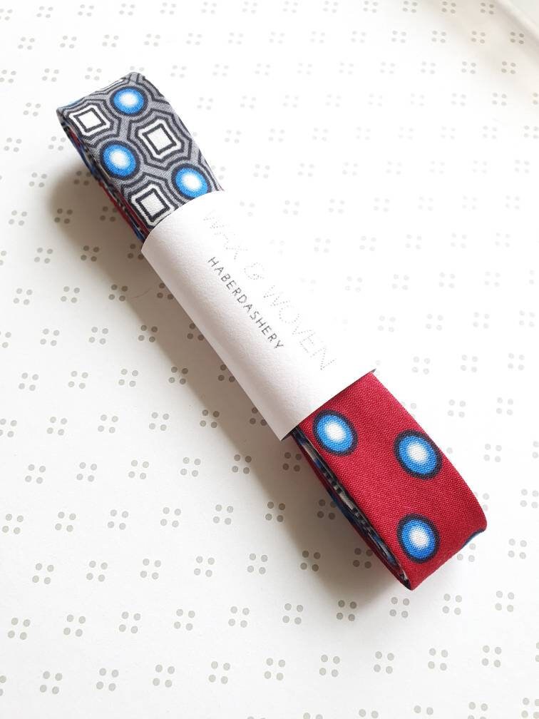 3 Metres of 25mm Red, Blue & Navy African Wax Print Bias Binding / Seam Tape / 100% Soft Cotton