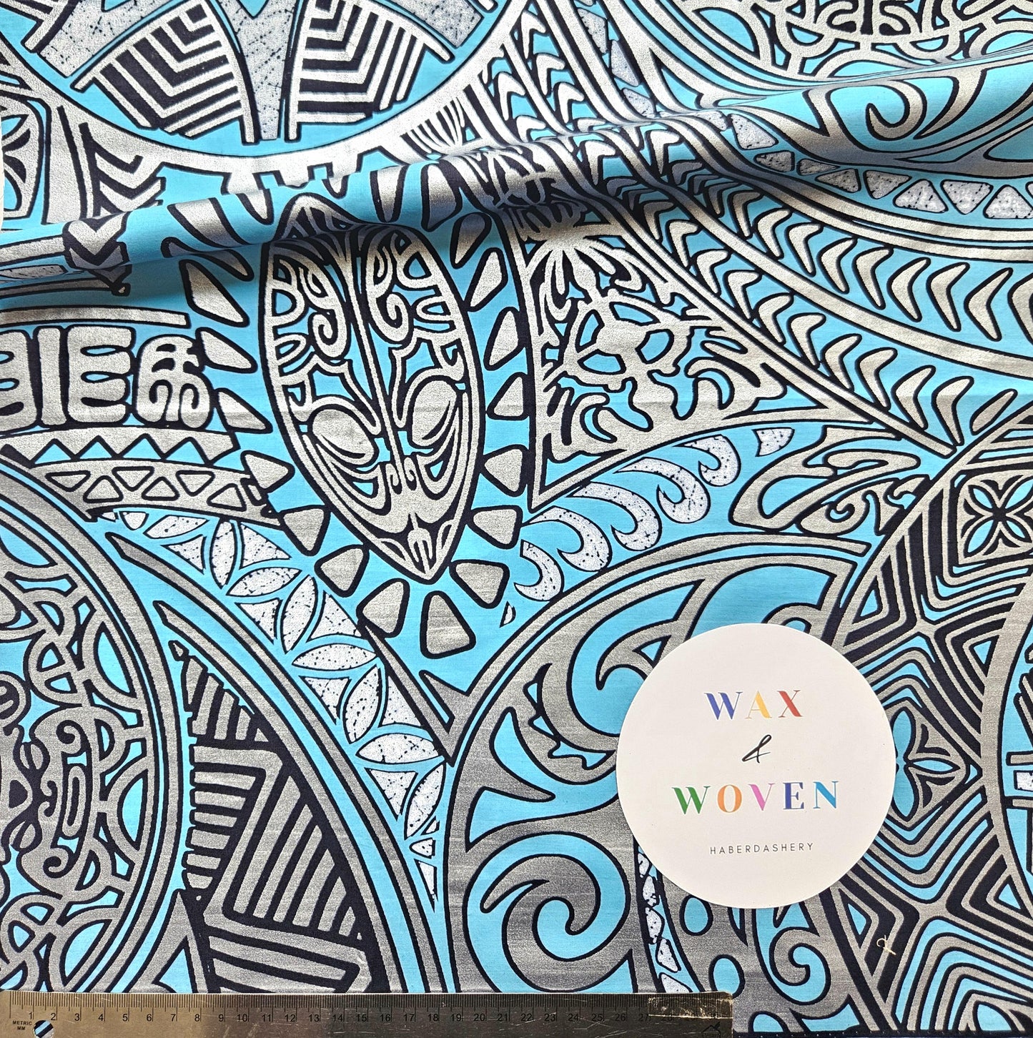 Blue, Navy & Silver Embossed African Wax Fabric Bias Binding. 2.5cm Wide | Colourful Print Patterned Tape For Crafting/Quilting.
