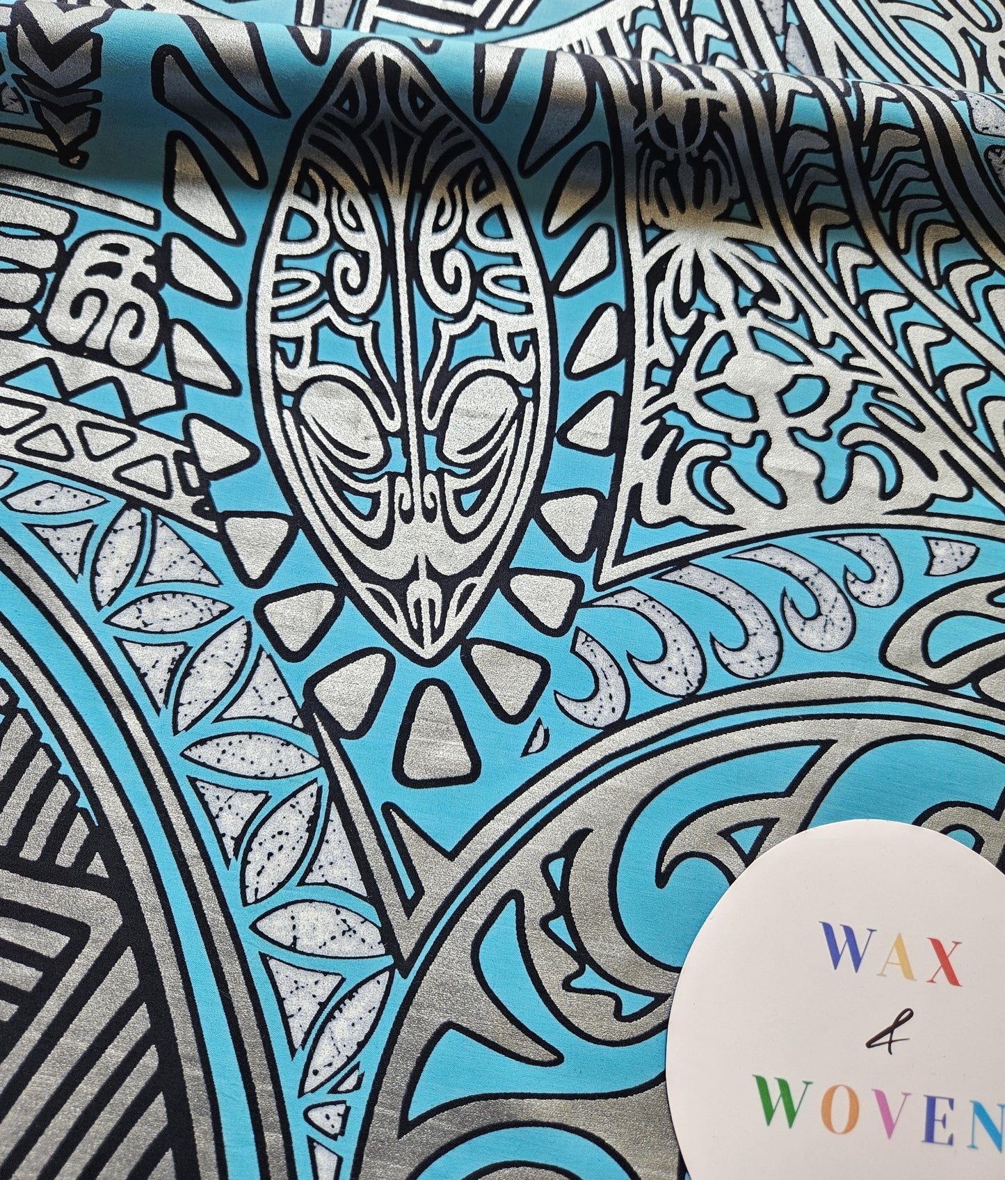 Blue, Navy & Silver Embossed African Wax Fabric Bias Binding. 2.5cm Wide | Colourful Print Patterned Tape For Crafting/Quilting.