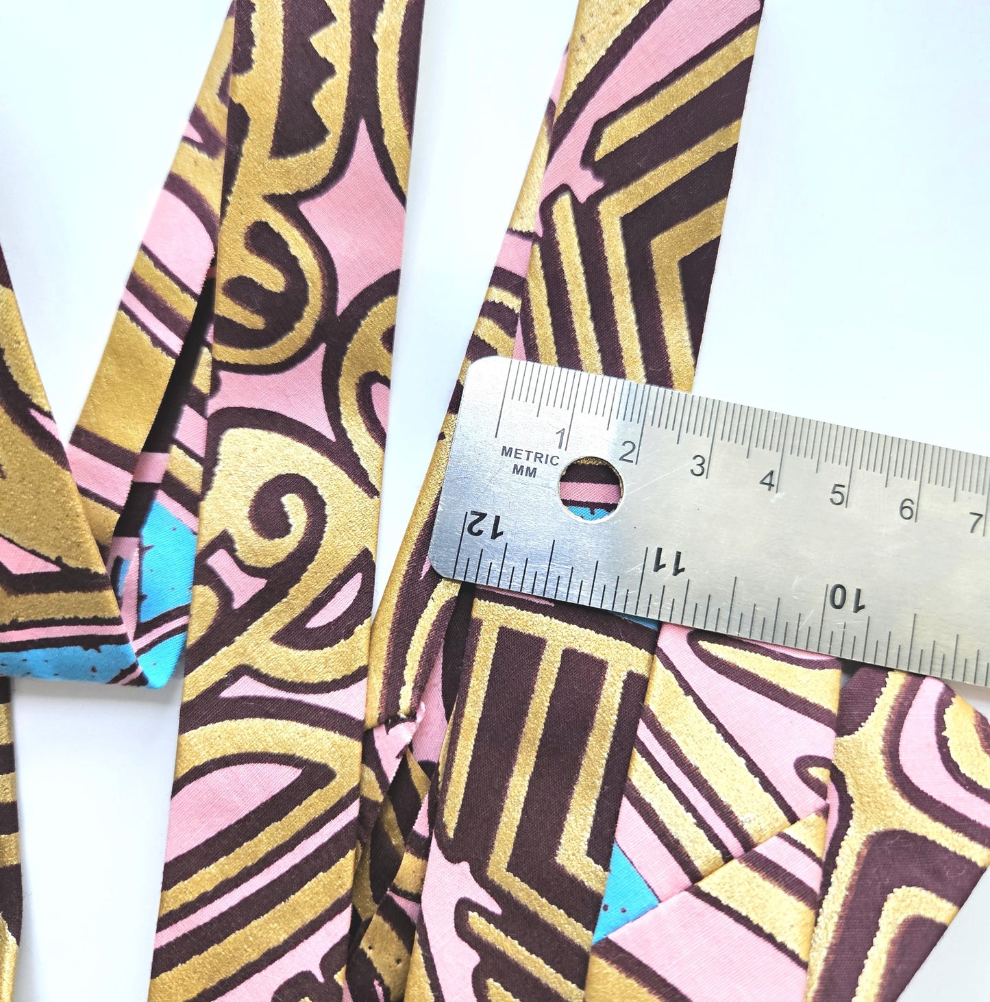 Pink, Turquoise, Brown & Gold Embossed African Wax Fabric Bias Binding. 2.5cm Wide | Colourful Print Patterned Tape For Crafting / Quilting.