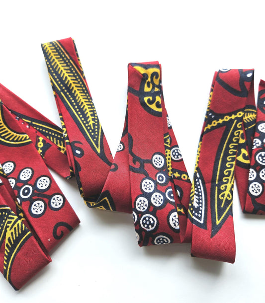 African Wax Print Bias Binding Tape, Red, Navy & Yellow, 2.5cm Wide
