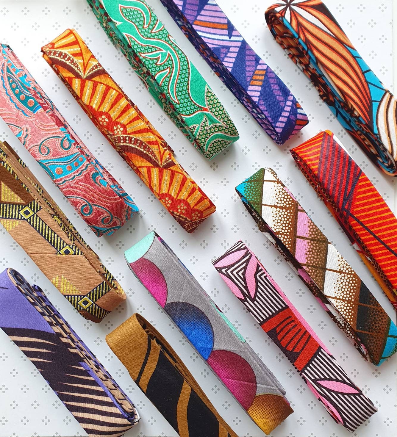3 Metres of 25mm Green, Red & Navy African Wax Print Bias Binding / Seam Tape / 100% Soft Cotton