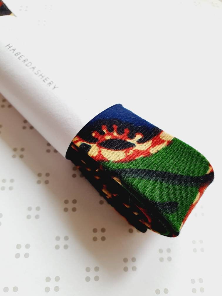 3 Metres of 25mm Green, Red & Navy African Wax Print Bias Binding / Seam Tape / 100% Soft Cotton