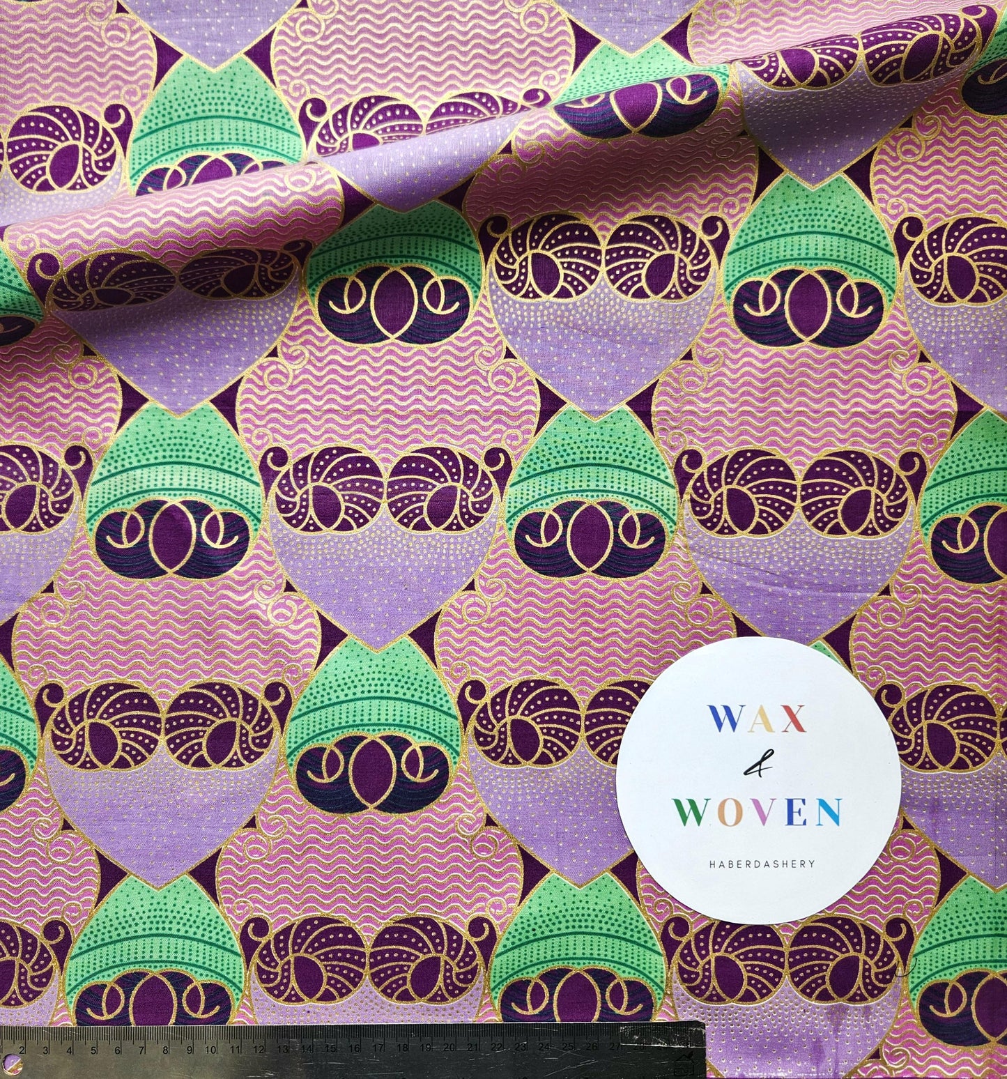 Purple, Turquoise & Mint Green Wax Fabric 100% Cotton.