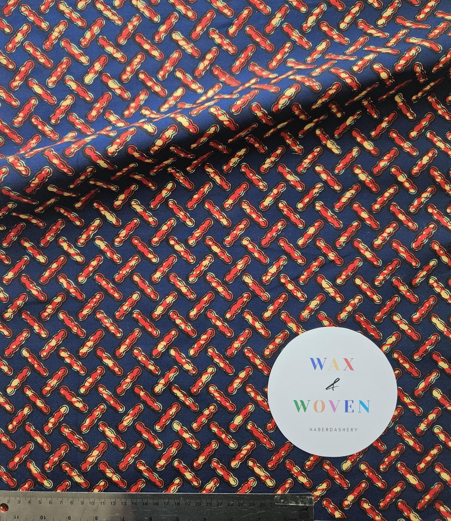 Set Of 4 African Wax Nautical Pattern Fabric Fat Quarters. 100% Cotton. Multicolour Blue, Red and Beige For Crafting And Quilting.
