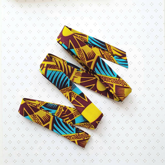 3 Metres of 25mm Lime Green, Blue & Brown African Wax Print Bias Binding / Seam Tape / 100% Soft Cotton