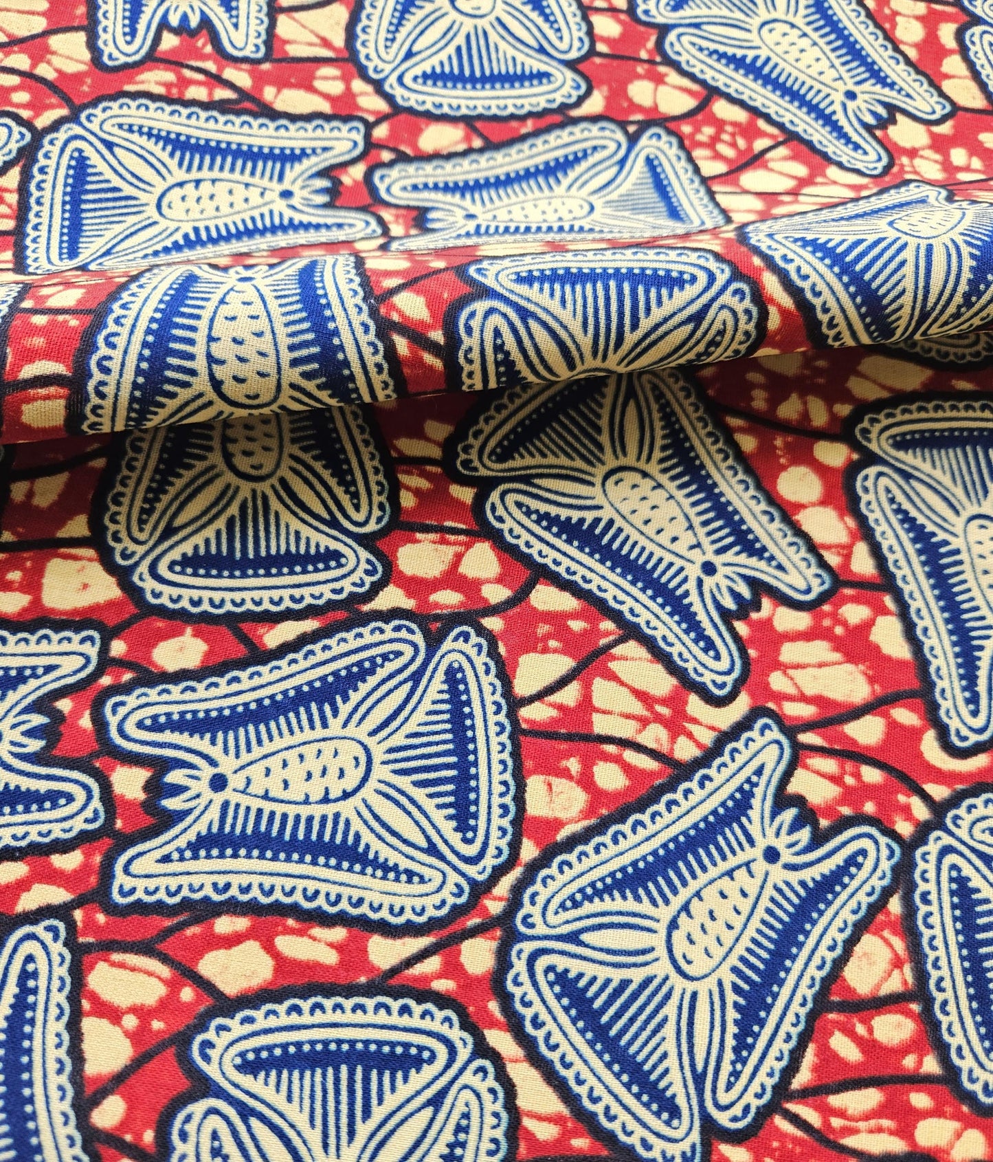 African Wax Print Bias Binding, Red, Navy Blue, Beige, 2.5cm Wide
