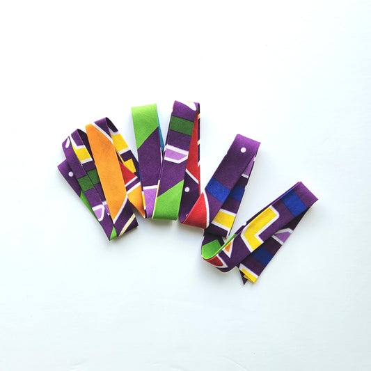 Purple Multicoloured Kente African Wax Fabric Bias Binding. 2.5cm Wide | Colourful Print Patterned Tape For Crafting / Quilting.