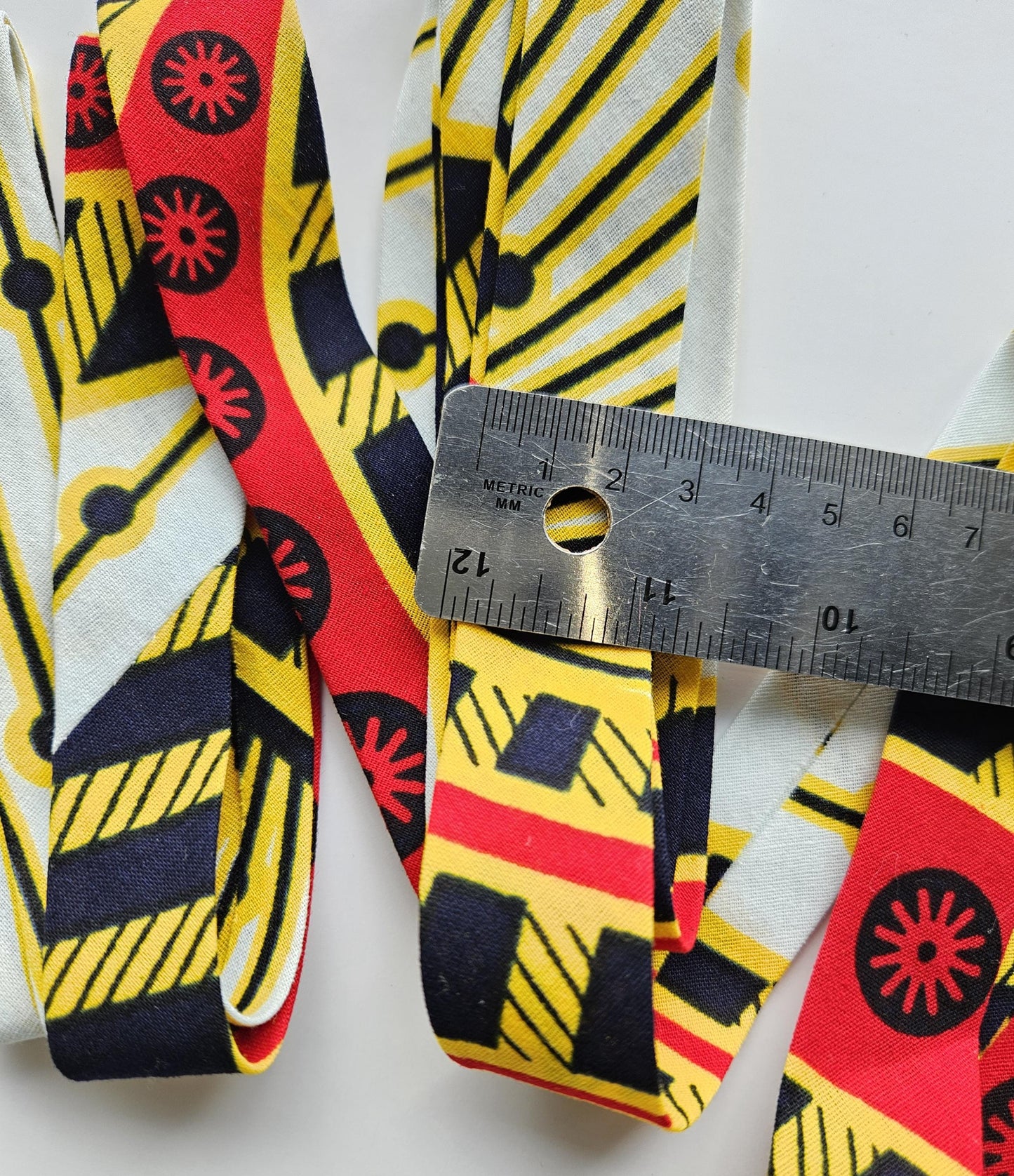 Red, White, Navy Blue & Yellow Nautical African Fabric Wax Bias Binding. 2.5cm Wide | Colourful Print Patterned Tape For Crafting /Quilting.