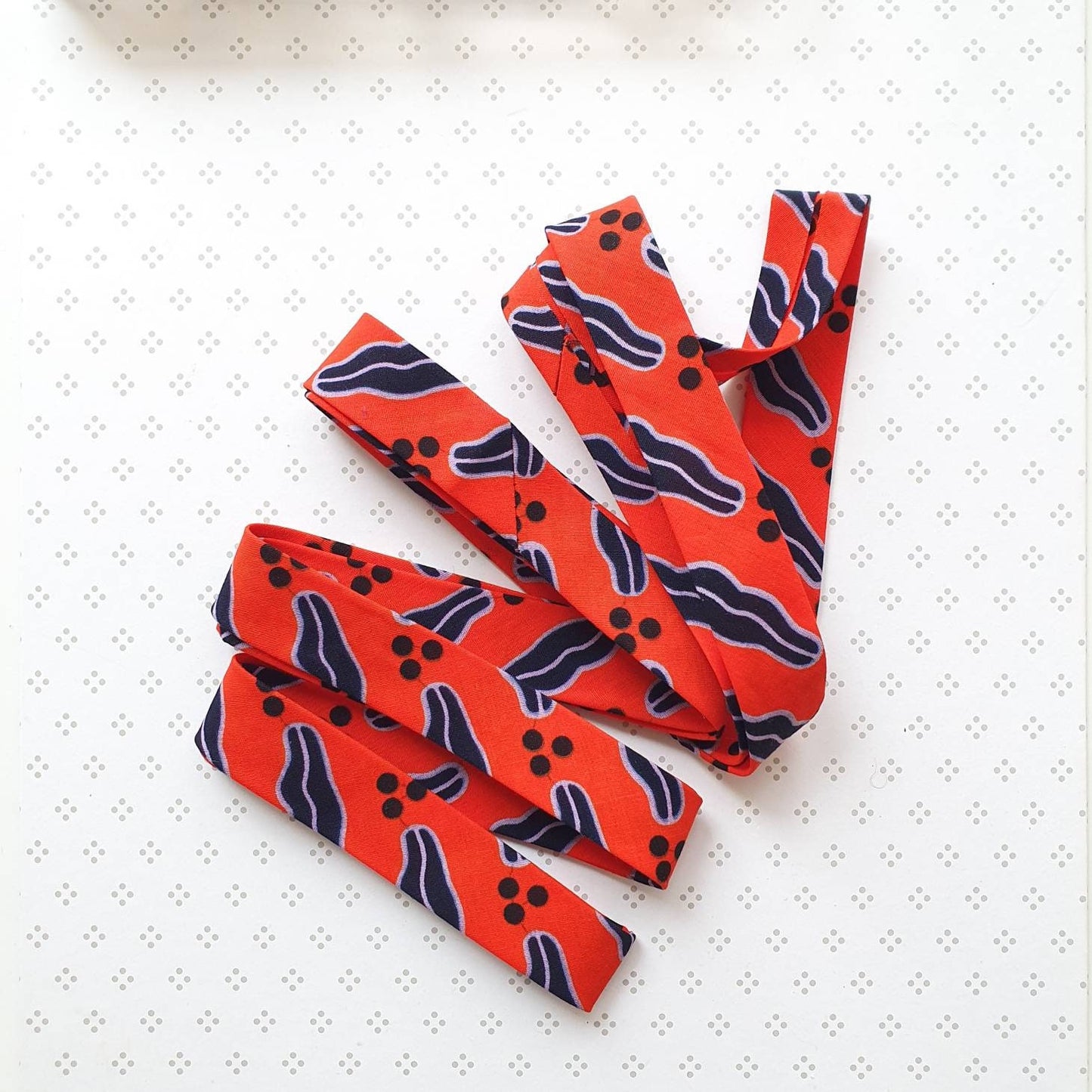 3 Metres of 25mm Coral Red, Navy Blue & Lilac African Wax Print Bias Binding / Seam Tape / 100% Soft Cotton