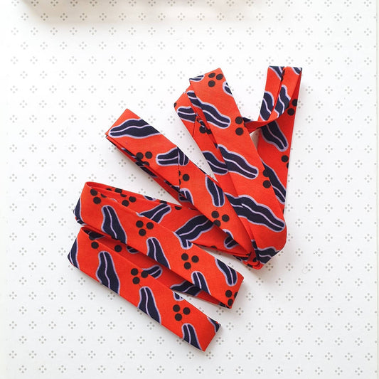 3 Metres of 25mm Coral Red, Navy Blue & Lilac African Wax Print Bias Binding / Seam Tape / 100% Soft Cotton