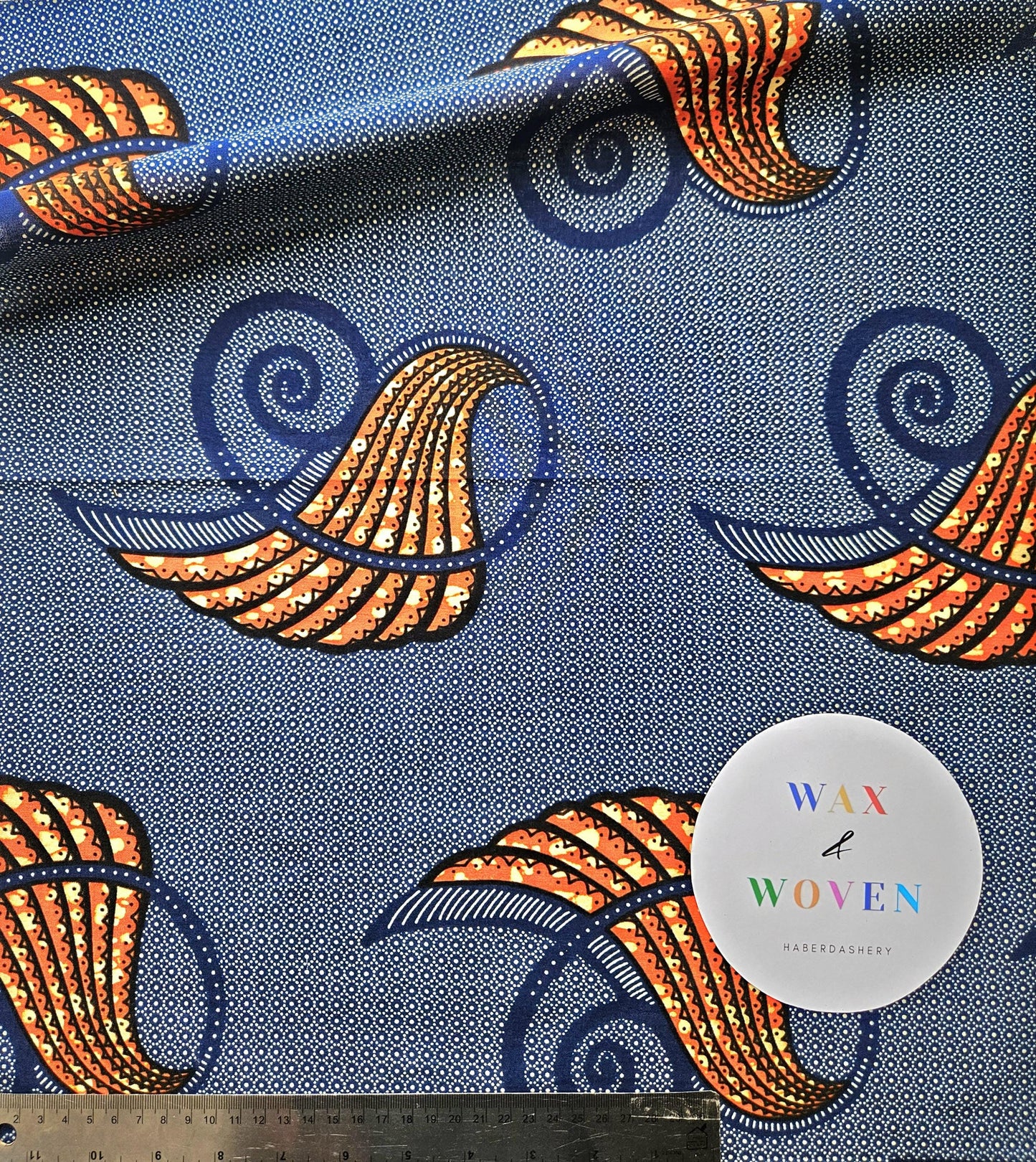Orange & Navy African Wax Print Fabric, Kente Ankara, 100% Cotton By The Yard