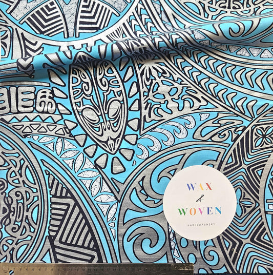 Blue, Navy & Silver Embellished African Wax Print / Ankara / Kente Fabric By The Yard / Metre. 100% Cotton. Sewing, Crafting And Quilting.