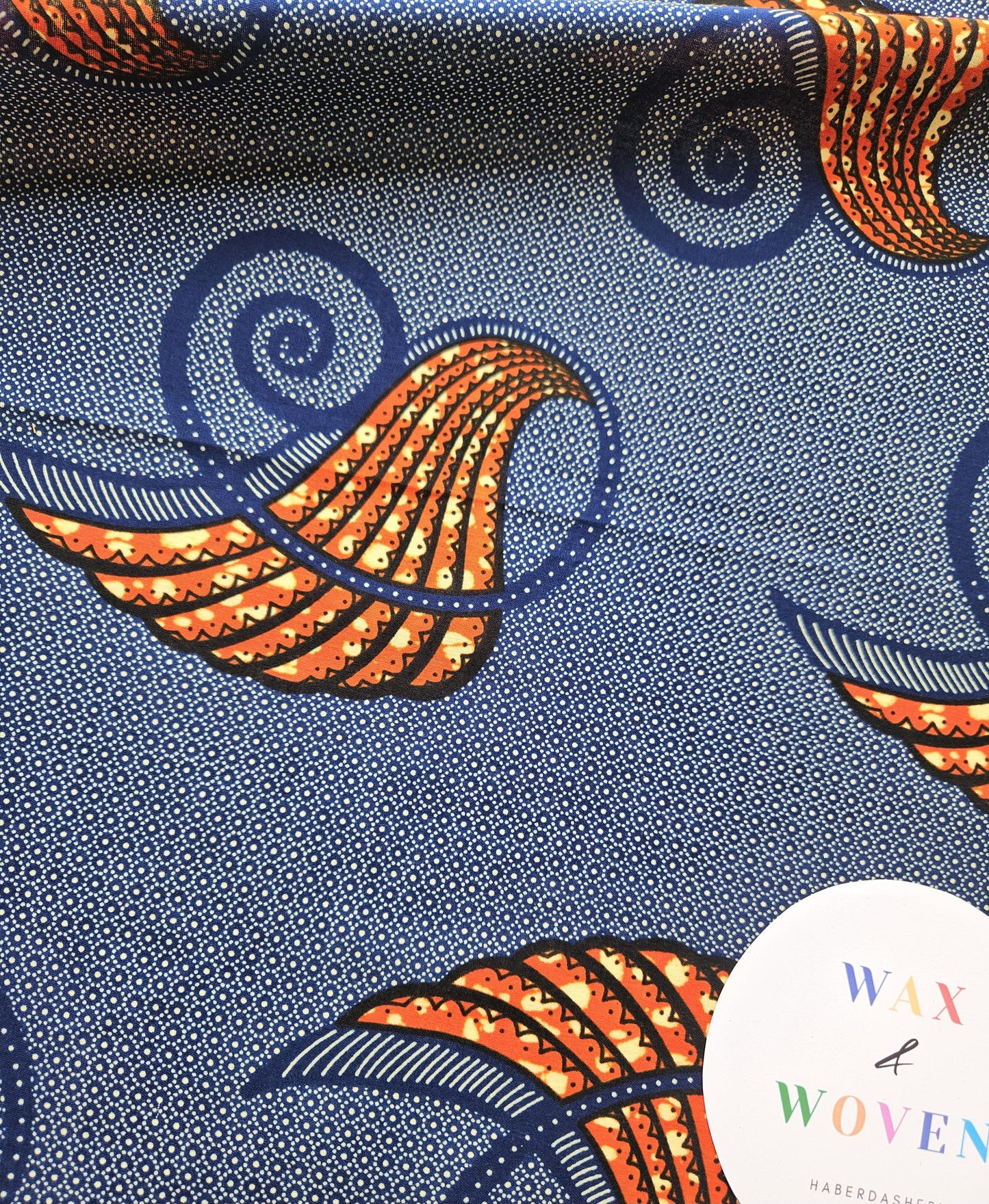 Orange & Navy African Wax Print Fabric, Kente Ankara, 100% Cotton By The Yard