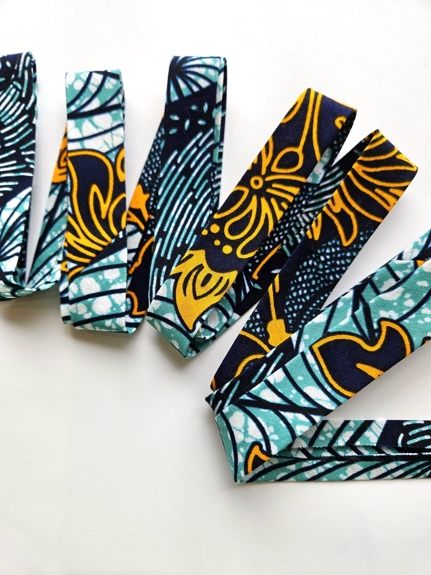 Set Of 3 African Wax Floral Pink, Turquoise & Grey Fabric Bias Binding. 5 Metres Each x  2.5cm. For Crafting, Quilting A.nd Seam Tape