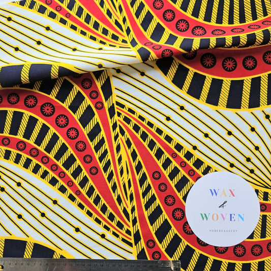 Yellow, Red & Navy Blue African Wax Print / Ankara / Kente Fabric By The Yard / Metre. 100% Cotton. Sewing, Crafting And Quilting.
