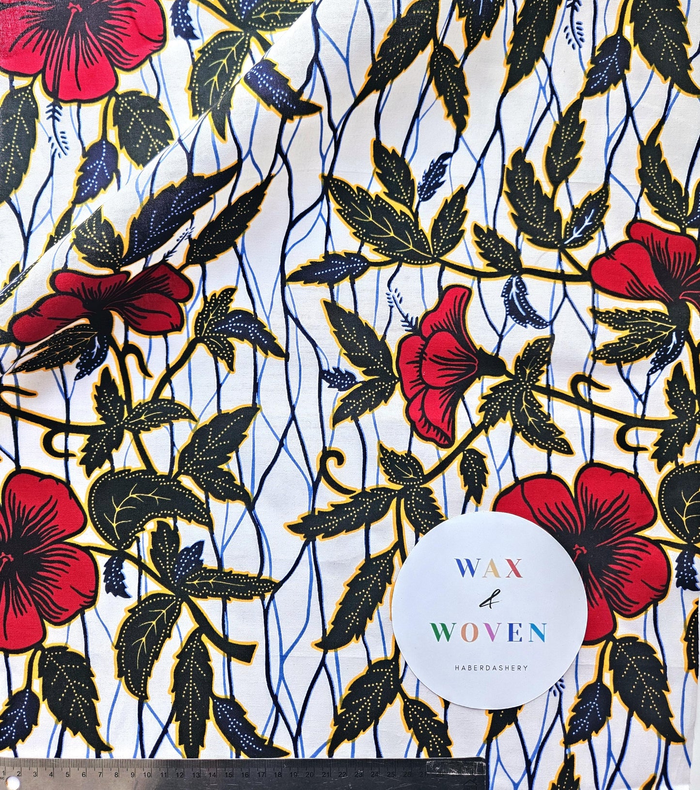 African Wax Print Bias Binding, Red, White & Blue, Cotton Fabric Tape