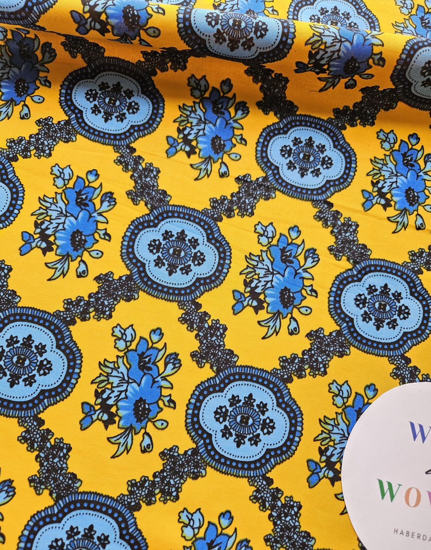 Yellow, Baby & Navy Blue African Wax Fabric Bias Binding. 2.5cm Wide | Colourful Print Patterned Tape For Crafting / Quilting.