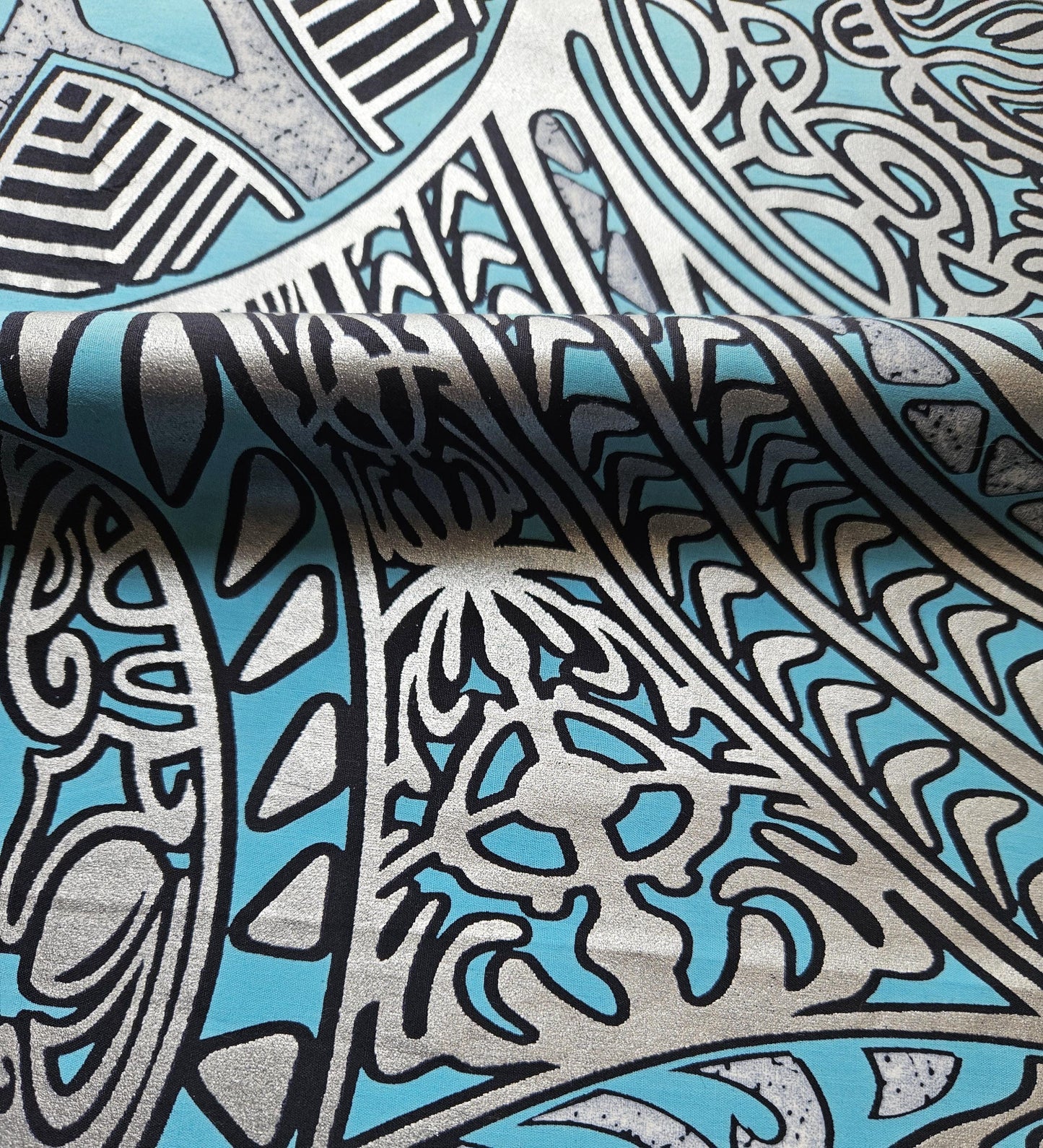 Blue, Navy & Silver Embellished African Wax Print / Ankara / Kente Fabric By The Yard / Metre. 100% Cotton. Sewing, Crafting And Quilting.