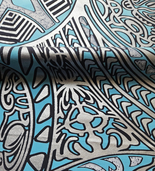 Blue, Navy & Silver Embellished African Wax Print / Ankara / Kente Fabric By The Yard / Metre. 100% Cotton. Sewing, Crafting And Quilting.