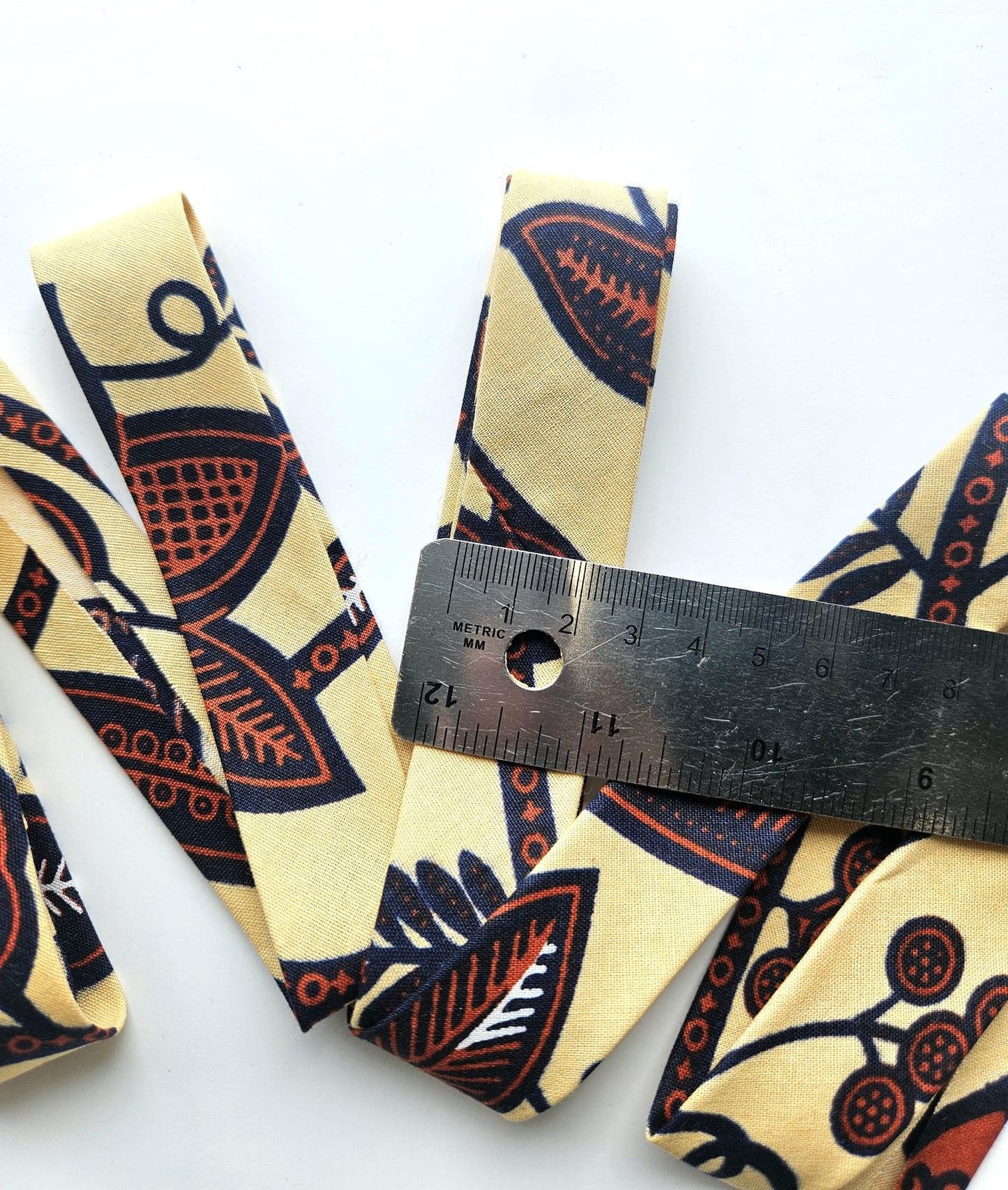 Cream, Beige & Brown Mocha African Wax Fabric Bias Binding. 2.5cm Wide | Colourful Print Patterned Tape For Crafting / Quilting.