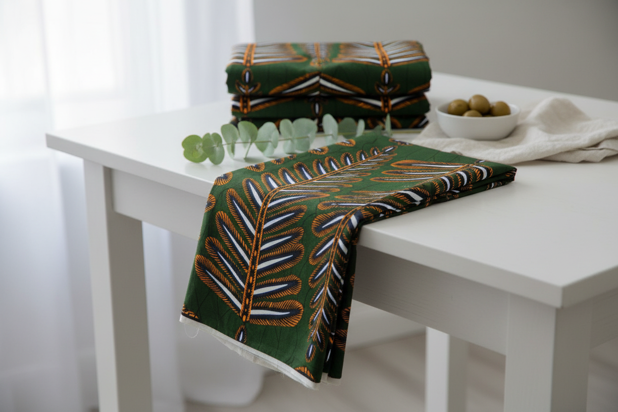 Green, Orange & White African Wax Print Ankara Fabric – Alternative Shot